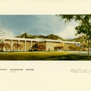 Photo of rendering of proposed Community Recreation Center.  Marion J. Varner & Associates, Architects.