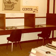 Adult Listening Center at the Arcadia Public Library shows two phonographs and one cassette player.