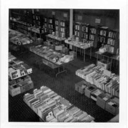 Polaroid snapshot of Friends of the Arcadia Public Library booksale set up in the Art & Lecture Room.
