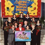 Gary Thomas, Arcadia resident and President of the 2003 Tournament of Roses, with Arcadia City Council members Gail Marshall (2002-2003 Mayor), Gary Kovacic, Mickey Segal and John Wuo holding artist's rendering of  Arcadia's 2003 Rose Parade float entry.  The 2003 Rose Court Princesses including Arcadia resident Anjali Agrawal are standing behind  holding bouquets of  red roses. A banner with the Rose Parade theme "Children's Dreams, Wishes and Imagination" is in the background.