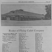 Page 49 of The Arcadian Observer, Official Publication of the United States Army Balloon School, Arcadia, California. September 1918 Supplement. Featuring Roster of Flying Cadet Company and photograph  of The Flying Cadet Barracks. Negative and print were made for the grant funded Local History Digital Resources Project 2006-2007. A digital image of this photograph is file name: caarpl_122 on LHDRP 2006-2007 Disc 10 of 14. See black box labeled Arcadia History Room Media Box.