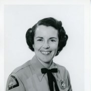 Portrait of Arcadia Police Department steno clerk Betty Desmond, in uniform.