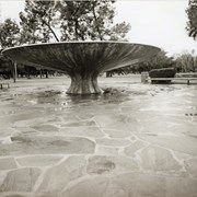 The fountain near the southwest corner of Santa Anita Avenue and Huntington Drive at Arcadia County Park. This was before peacock sculpture was added to the fountain. Photograph by Terry Miller.