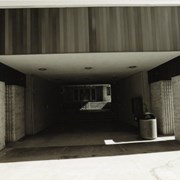 Lower Arcadia City Hall walkway that leads to the upper part of City Hall. Notice no murals on the walls, they have not been uncovered yet. 240 West Huntington Drive. Photograph by Terry Miller.