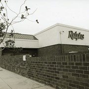 Ralphs grocery store at 1101 West Huntington Drive. This was at the corner of Huntington Drive and Sunset Boulevard. Brick exterior. Photo by Terry Miller.