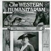 Photographic reproduction of front cover of the July 1921 issue of The Western Humanitarian, published monthly by the Los Angeles Society for the Prevention of Cruelty to Animals.  The cover features Anita Baldwin wearing a large hat with a flower in the middle.