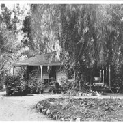 Hugo Reid Adobe as it appeared in 1903.  This photo shows it to have been what appears to be wooden siding and shingle roof with wide porch as altered by E.J. "Lucky" Baldwin.