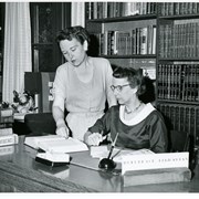 Arcadia Public Library Reference Department at 25 N. First Avenue. Standing: Dorothy Breyer; seated, Alfreda Bolduan.