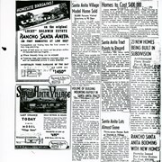 Real estate articles on a page from Rancho Santa Anita Scrapbook reflecting building in Arcadia in late 1939 and early 1940.