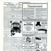 Page from Los Angeles Times of March 21, 1909 telling of the coming end of racing at Santa Anita Park when State of California will close it with the ban on horse racing, April 20, 1909. See legible copy in VF Baldwin, Elias J. "Lucky"-Horses and Horse Racing.