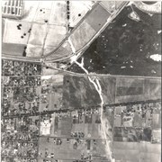 Duarte Road running east-west intersects the middle and a small portion of Santa Anita Park parking lot visible in the upper left. Enlargement of a section of photo ID 617.
