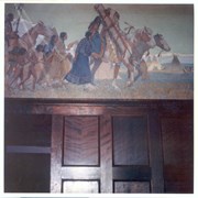 Portion of Indian mural painted by Maynard Dixon in Indian Hall at Anoakia. Painted circa 1913.