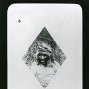 Elderly Indian shown only from waist up.  It is not possible to tell whether person is a man or woman.  The photo is from Ace of Diamonds in the E.J."Lucky" Baldwin playing cards. This photograph belongs to the Huntington Library. It is shown here for research only.