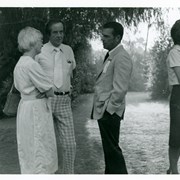 Ruth Ryan with husband, Dr. Ed Ryan are seen talking to Los Angeles Co. Supervisor of First District, Peter Schabarum.