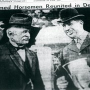 Elias J. "Lucky" Baldwin on left and Richard F. Carman Sr., one of America's early horsemen.  Photo was taken probably about 1907 and printed in newspaper of March 1937 at the time of Carman's death.  Carman's horses won four races and placed second in two others on opening day of Baldwin's Santa Anita Race Track.